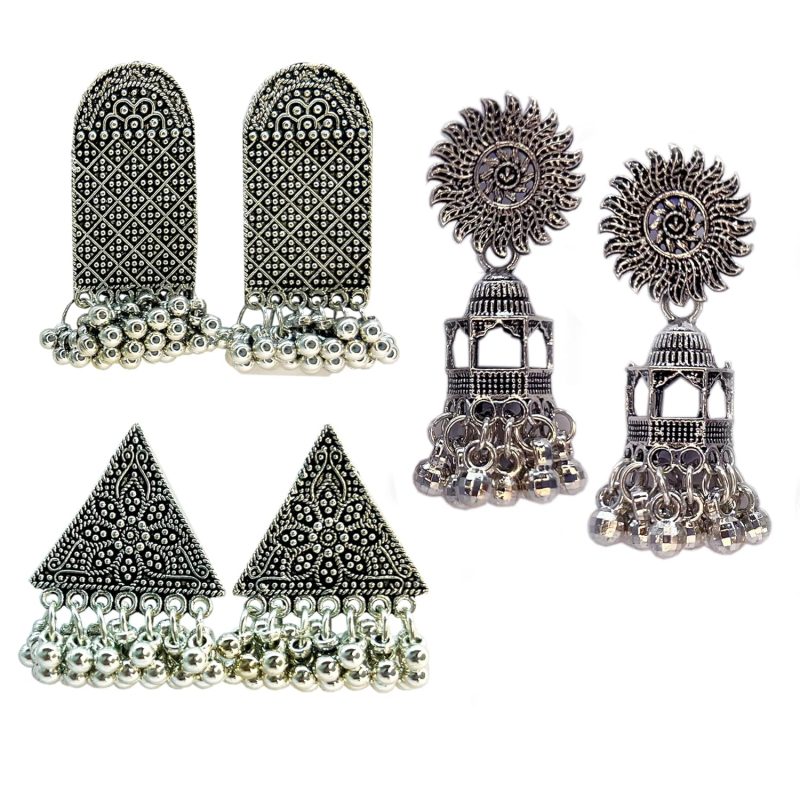 The exquisite 3 Oxidized Jhumkis combo