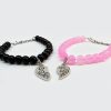 His & Her Soulful Couple love Bracelets with Interlocking Heart Symbolizing Love connection Crafted beaded jewelry with Black & Pink Pearls know for Sincerity. - Image 3