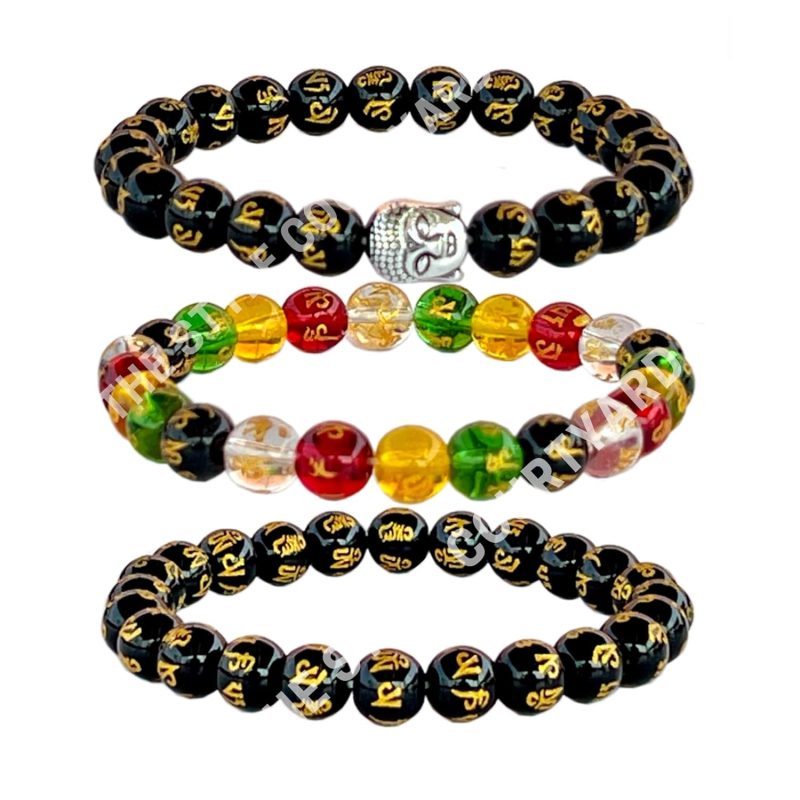 The Power of Mantras and Protection 5 Bead Bracelets comprising Mystical Mantra Om Mani Padme Hum with Buddha Charm and Dual Evil Eye Charms - Image 5