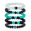 Harmony in Green Howlite Turquoise Polished Stone Bracelet with Black Onyx and Lava Beads, bonus 2 evil eye bracelets - Image 2