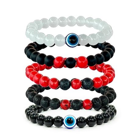Zen Harmony with Set of 3 Red Howlite, Lava, and Black Onyx Bead Bracelets - Embrace Peace and Tranquility.