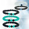 Harmony in Green Howlite Turquoise Polished Stone Bracelet with Black Onyx and Lava Beads, bonus 2 evil eye bracelets