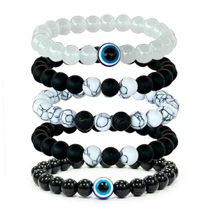 Knowledge-Enriching Bracelets of White Howlite,Lava, and Black Onyx, Boosts hunger for knowledge good for Balance, Calm & Memory Enhancement