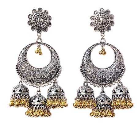 Golden Boho Bollywood Style Elegance Oxidized Ethnic Dangler Designer Jhumki