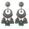 Sky Blue Cyan Boho Bollywood Style Elegance Oxidized Ethnic Dangler Designer Jhumki