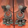 Sky Blue Cyan Boho Bollywood Style Elegance Oxidized Ethnic Dangler Designer Jhumki - Image 2