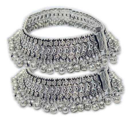 Oxidized German Traditional Ethnic Broad and heavy Payal Anklets (PAEJEB) model 30 mm With Bell Sound