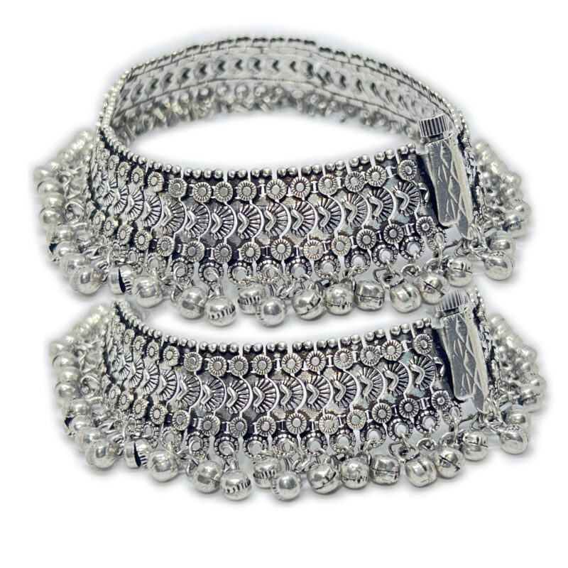 Oxidized German Traditional Ethnic Broad and heavy Payal Anklets (PAEJEB) model 30 mm With Bell Sound
