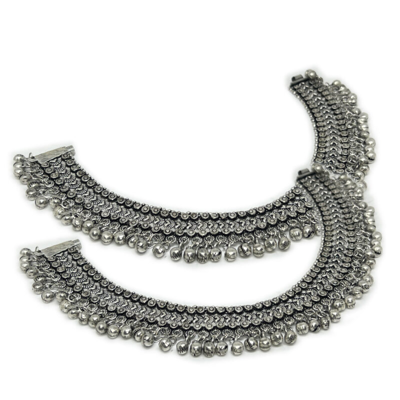 Oxidized German Traditional Ethnic Broad and heavy Payal Anklets (PAEJEB) model 30 mm With Bell Sound - Image 4