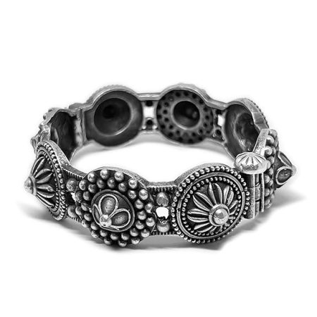 Single Piece of Silver Replica Rajwadi Sahiba Openable Bracelet & Kada, Oxidised Hand-Cuff Tribal Bangle, Traditional and Antique finish