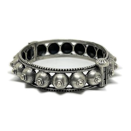 Single Piece of Silver Replica Rajwadi Sahiba Openable Bracelet & Kada, Oxidised Hand-Cuff Tribal Bangle, Traditional and Antique finish