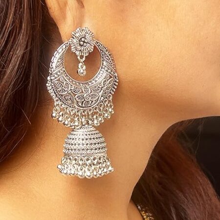 Elegant Big Size Oxidized Traditional Jhumka Earring Stylish Silver and Ethnic Jhumki Earrings for Women and Girls