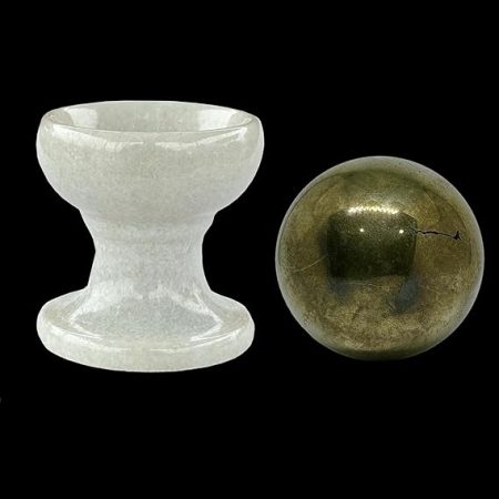 Pyrite Stone Ball on Marble Stand, Natural Healing Crystal for Prosperity, Wealth, Success, Growth, and Protection, Keep at workspace or Home Decor. (150-200 Gm)