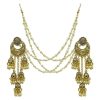Golden Chand Bali Design Ear Ring with Kan Chain and White Beads Hair Chain for women and girls - Image 2