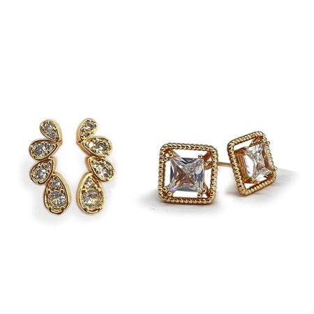 Combi Pack of 2 Stud American diamond Earrings Golden Square shaped & Long Studs for Women and Girls