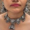 Antique Afghan Oxidized polished Ethnic Necklace and Earrings Jewelry Set with Ghungroo Bells for women and girls - Image 4