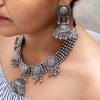Antique Afghan Oxidized polished Ethnic Necklace and Earrings Jewelry Set with Ghungroo Bells for women and girls