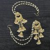 Golden Chand Bali Design Ear Ring with Kan Chain and White Beads Hair Chain for women and girls - Image 3