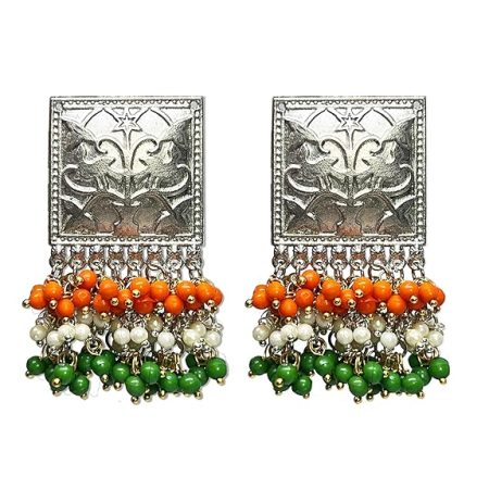 Patriotic Tri color Indian Flag Color Jhumka | Traditional & Modern Design Earrings perfect for Independence day, Republic Day, and to Support Indian Team Matches.