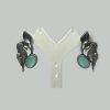 Pastel Green Oxidized Parrot Kili Bird and Leaf Motif Earrings with Pastel Green Monalisa Stone in Brass - Image 3