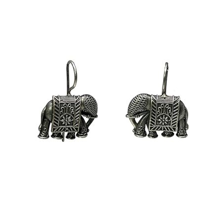 Silver replica Oxidized Elephant Motif Dailywear Hook drop Earring for Women and Girls