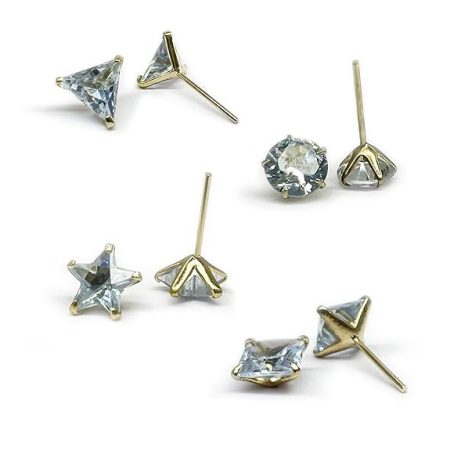 Stunning Solitaire AD Stud Earrings (Zirconia) for Women - 4 Shapes (Square, Triangle, Round, Star) in 4 Sizes (Stud Size 5,6,7,8 mm)