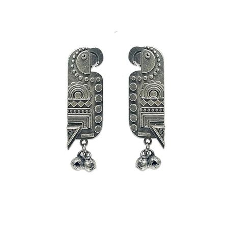 Quirky Carved Antique Parrot Earrings look like silver Tota | Kili |Mithu |Design