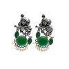 Oxidized Radha Krishna Earrings for Krishna Janmashtami and Garba Celebrations with Monalisa Stone - Divine Bond Celebration Earring