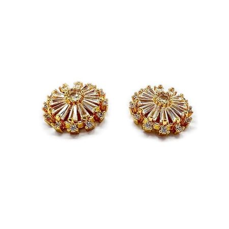Sparkling American Diamond Round Chakra - Shaped Broad Golden Ear studs for Women and Girls
