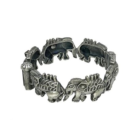 Single Piece of Silver Replica Rajwadi Sahiba Openable Bracelet & Kada, Oxidised Hand-Cuff Tribal Bangle, Traditional and Antique finish