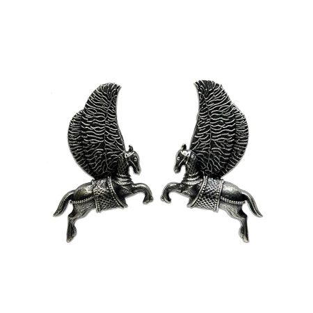 Brass Antique Oxidized Pegasus, Shaahi Ghoda, Winged Horse Motifs Earrings Pegasus Inspired Statement Jewelry