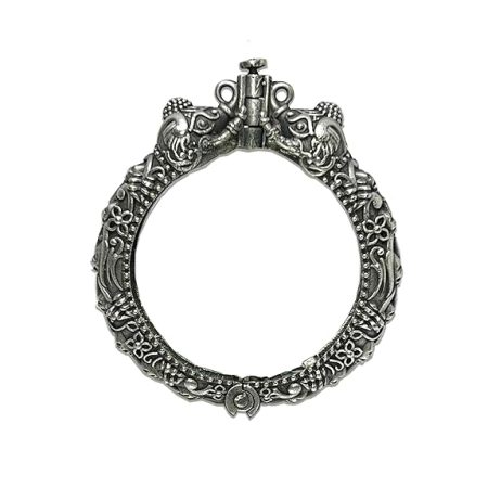 Single Piece of Silver Replica Rajwadi Sahiba Openable Bracelet & Kada, Oxidised Hand-Cuff Tribal Bangle, Traditional and Antique finish