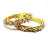 Traditional Pearl Studded Gold Plated Metal Bangles (Kada) for Women and Girls (Set of 2) - Image 3