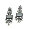 Monalisa Stone Peacock Earrings - Oxidized Finish, Brass, Silver Replica, Exquisite Oxidised Peacock Earring