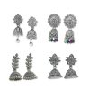 Elegant Oxidized Jhumka Earring Combo of 4 Pairs : Stylish Silver Ethnic Jhumki Earrings for Women and Girls