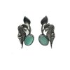 Pastel Green Oxidized Parrot Kili Bird and Leaf Motif Earrings with Pastel Green Monalisa Stone in Brass