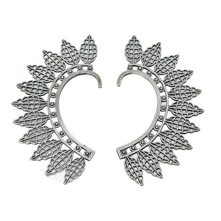 Crescent Leaf Ear Cuff Earrings - Clip-on Ear Jacket, Butterfly Ear Climbers, Oxidised Ear Cuffs for Non-Pierced Ears for Women and Girls