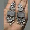 Monalisa Stone Peacock Earrings - Oxidized Finish, Brass, Silver Replica, Exquisite Oxidised Peacock Earring - Image 3