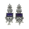Monalisa Stone Peacock Earrings - Oxidized Finish, Brass, Silver Replica, Exquisite Oxidised Peacock Earring