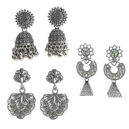 Combo Pack of 3 Oxidised Jhumka Collection, hand picked traditional Ethnic Jhumka Earrings for Women and girls
