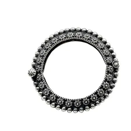 Single Piece of Silver Replica Rajwadi Sahiba Openable Bracelet & Kada, Oxidised Hand-Cuff Tribal Bangle, Traditional and Antique finish