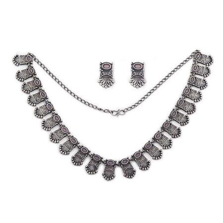 Heritage of Jaipur handmade oxidised Necklace Set with colored Monalisa Stone | | Silver Replica Jewelry for women and girls