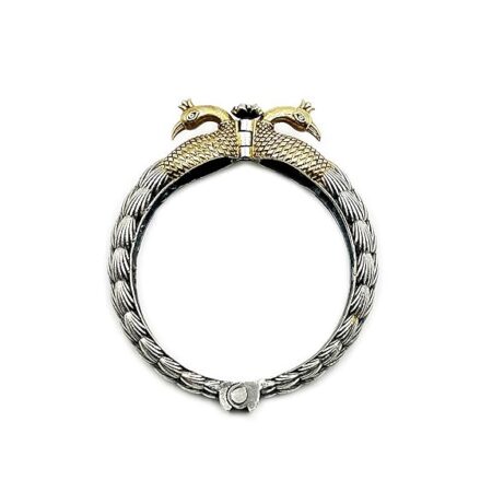 Single Piece of Silver Replica Rajwadi Sahiba Openable Bracelet & Kada, Oxidised Hand-Cuff Tribal Bangle, Traditional and Antique finish