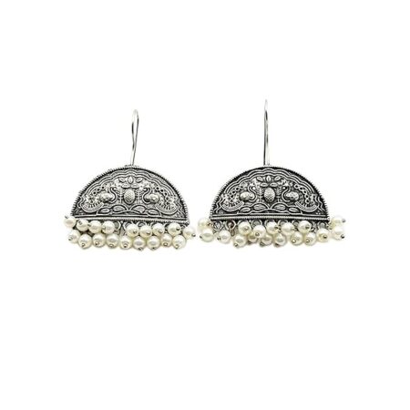 Smart N Perfect for Office & College Wear Elegant Brass Butterfly and Flower Oxidised Drop Earrings for Women | Auspicious Jewelry