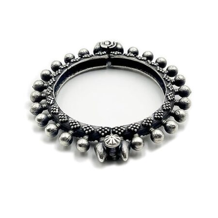 Single Piece of Silver Replica Rajwadi Sahiba Openable Bracelet & Kada, Oxidised Hand-Cuff Tribal Bangle, Traditional and Antique finish