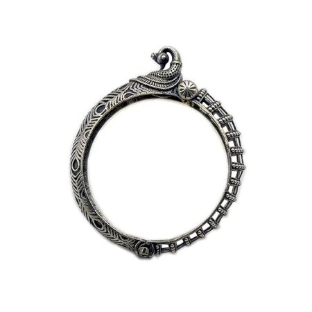 Single Piece of Silver Replica Rajwadi Sahiba Openable Bracelet & Kada, Oxidised Hand-Cuff Tribal Bangle, Traditional and Antique finish