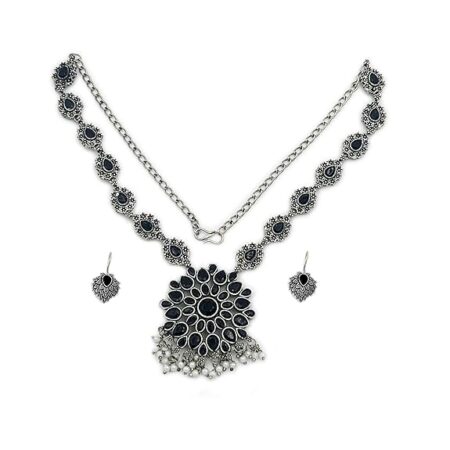 Ethnic Floral Oxidized elegant Jewelry Set with studded Stones Available in 2 Colors