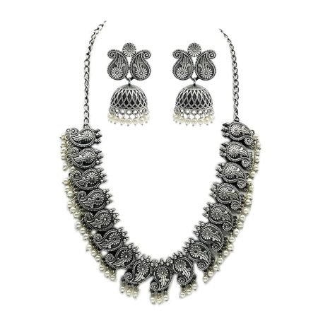 Antique Black Oxidised Flower Petal Necklace Set | Manga Malai Design antique Mango Haram design Jewelry