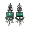 Monalisa Stone Peacock Earrings - Oxidized Finish, Brass, Silver Replica, Exquisite Oxidised Peacock Earring