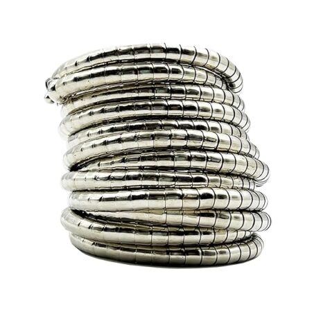 Metallic Colored Multi-Wrap Flexible Snake Kada Bracelet - Spiral Spring Coil Silver Snake Bangle
